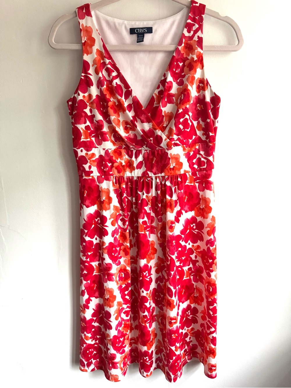 Chaps Red and Orange Floral Midi Dress